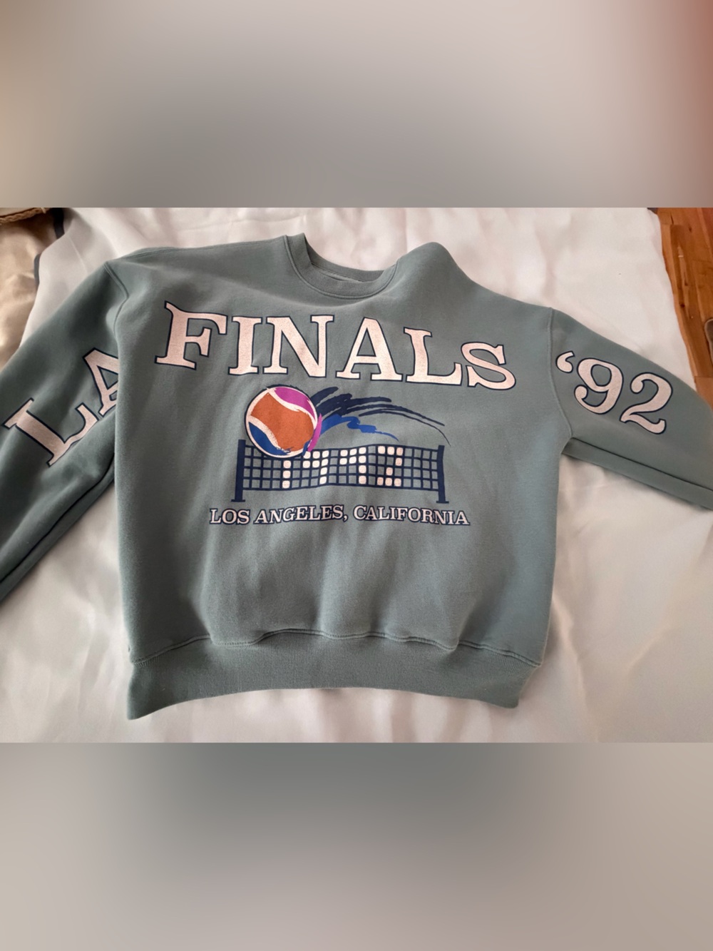 Hollister Sage Green 'FINALS '92' Graphic Crewneck Sweater- Large